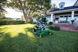 John Deere&apos;s electric zero turn mower offers reduced noise and vibration due to the lack of an engine.