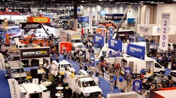 The Work Truck Show exhibit floor showcases a range of commercial vehicles and components.