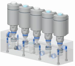 The modular design of the VZXA angle seat valves suits use for valve manifold applications where speedy assembly, ease of maintenance, and compact size are pluses. The modular design of the VZXA angle seat valves suits use for valve manifold applications where speedy assembly, ease of maintenance, and compact size are pluses.