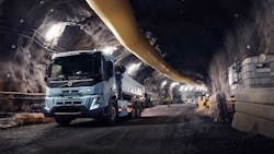 A Volvo FH Electric will be used to transport rock bolts and other equipment down into a mine.