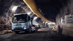 A Volvo FH Electric will be used to transport rock bolts and other equipment down into a mine. A Volvo FH Electric will be used to transport rock bolts and other equipment down into a mine.