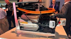At IFPE 2023, Parker Hannifin displayed its ePTO which connects to a electrified machine&apos;s battery to power the hydraulics.