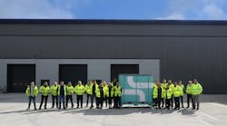 Lontra&rsquo;s manufacturing team alongside the first LP2 Blade Blower unit to be produced at the company&apos;s new smart factory.