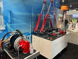 At IFPE 2023, Bucher Hydraulics demonstrated the performance capabilities of its Smart PowerPack S which includes quieter operation, an important feature for electric-powered equipment.