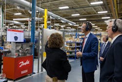 Rep. Randy Feenstra (Iowa-04) and members of the Ames Chamber of Commerce toured the Danfoss Power Solutions factory in Ames, IA, where they were able to see many technologies under development. Rep. Randy Feenstra (Iowa-04) and members of the Ames Chamber of Commerce toured the Danfoss Power Solutions factory in Ames, IA, where they were able to see many technologies under development.