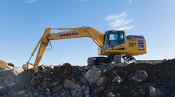 Komatsu's 20-ton PC210LCE electric excavator, powered by a Proterra lithium-ion battery, will soon be available in North America. Komatsu's 20-ton PC210LCE electric excavator, powered by a Proterra lithium-ion battery, will soon be available in North America.
