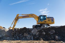 Komatsu's 20-ton PC210LCE electric excavator, powered by a Proterra lithium-ion battery, will soon be available in North America. Komatsu's 20-ton PC210LCE electric excavator, powered by a Proterra lithium-ion battery, will soon be available in North America.