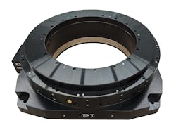 Figure 7: A large aperture rotation stage with air bearings. Air bearing rotation stages are often used in semiconductor and optical metrology applications. Figure 7: A large aperture rotation stage with air bearings. Air bearing rotation stages are often used in semiconductor and optical metrology applications.