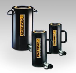 Enerpac RACH hydraulic cylinders can be used for rod and cable pulling and tensioning, rock-bolt testing and a range of other applications. Enerpac RACH hydraulic cylinders can be used for rod and cable pulling and tensioning, rock-bolt testing and a range of other applications.