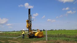 The Vermeer PD10R pile driver, equipped with Rota linear position sensors, allows remote operation to help ease solar field installations.