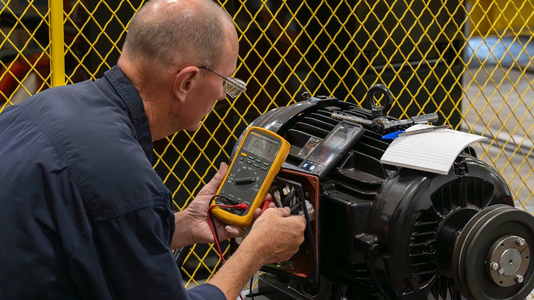 Figure 2: The on-site tech can perform simple checks with a meter, looking for problems or direct shorts, and relay the results to the remote person. Image courtesy of Motion Industries Inc.