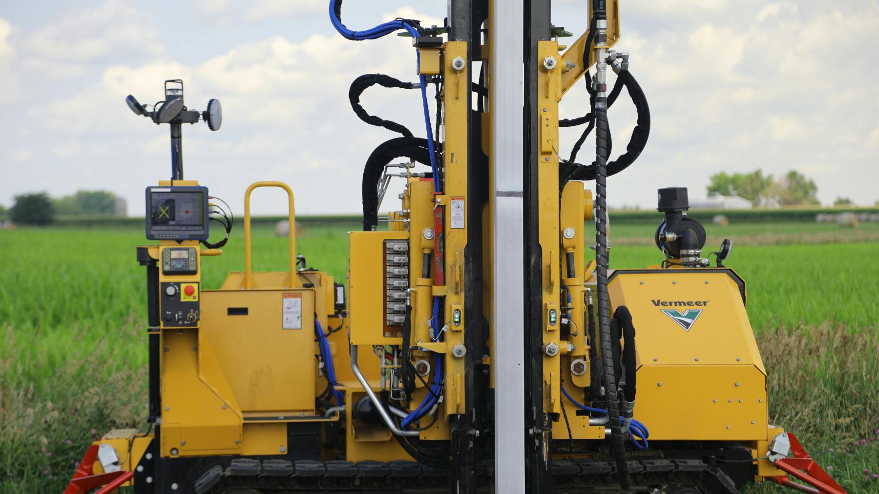 Use of Rota linear position sensors for hydraulic cylinders in a Vermeer pile driver enables better accuracy during solar field installations by ensuring piles are driven at the precise angle desired.