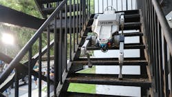 Three motors are integrated into each leg of the robot, providing it dynamic balance on a range of terrain including stairs. Three motors are integrated into each leg of the robot, providing it dynamic balance on a range of terrain including stairs.