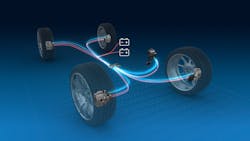 ZF's brake-by-wire system transmits brake signals electrically, enabling faster response times and improved energy use, particularly for electric vehicles. ZF's brake-by-wire system transmits brake signals electrically, enabling faster response times and improved energy use, particularly for electric vehicles.