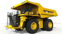 A rendering of Komatsu's 930E mining truck which will be powered by over 2 megawatts of HYDROTEC power cubes from GM.