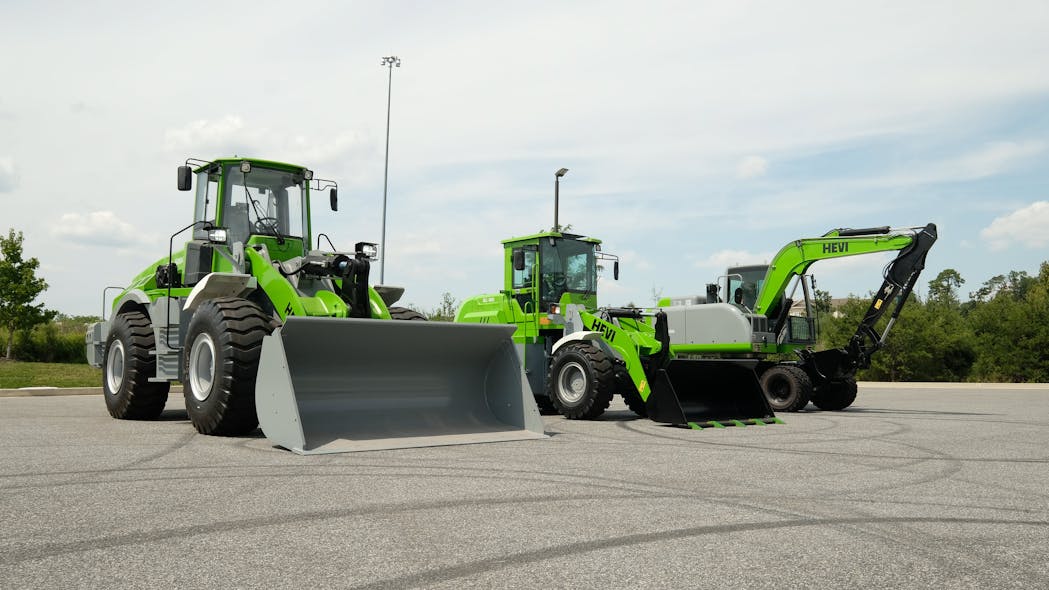 The line of HEVI electric heavy machinery currently includes two front loaders (aka wheel loaders) and one excavator ranging in size from about 12,000 to 40,000 lbs.