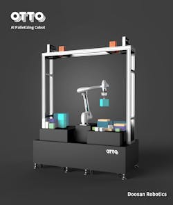 Known as Otto Matic, Doosan Robotics' palletizing cobot is capable of handling unstructured and random-sized boxes. Known as Otto Matic, Doosan Robotics' palletizing cobot is capable of handling unstructured and random-sized boxes.
