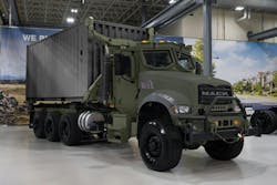 The Mack Defense Common Tactical Truck prototype is equipped with BAE Systems' Gen3 electric propulsion system to help provide more efficient operation. The Mack Defense Common Tactical Truck prototype is equipped with BAE Systems' Gen3 electric propulsion system to help provide more efficient operation.