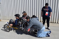 Students who participate in the NFPA Fluid Power Vehicle Challenge design and build a bicycle powered by hydraulics which is then raced against other students' designs during the final competition. Students who participate in the NFPA Fluid Power Vehicle Challenge design and build a bicycle powered by hydraulics which is then raced against other students' designs during the final competition.