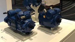 Pumps, such as the pictured hydraulic pumps from Bosch Rexroth, provide power the rest of the fluid power system and are often equipped with controllers and sensors to provide better flow capabilities.