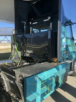 A closeup of the battery system on Volvo Trucks&apos; VNR Electric, a Class 8 all-electric truck deployed at various customer sites in North America.