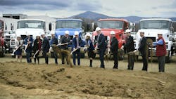 Virginia Gov. Glenn Youngkin and First Lady Suzanne S. Youngkin join Mack executives and local officials during a groundbreaking ceremony at the company&apos;s Roanoke Valley Operations which will be expanded to accommodate manufacturing of the MD and MD Electric trucks.