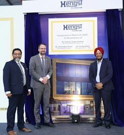 Company leaders and customers helped inaugurate the new Hengst Filtration manufacturing facility in India including (from left to right) Sandip Mehta, MD, Hengst India; Christopher Heine, Group CEO, Hengst Filtration; and Rajinder Singh Sachdeva, COO, VE Commercial Vehicles Ltd.
