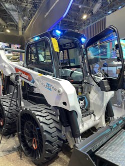 At CES 2024, Bobcat demonstrated the potential capability of using a T-OLED screen on a cab window to allow for greater visibility of machine functions while still allowing operators to see the working environment.