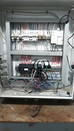 Figure 2: A new control system for the jaw crusher was built around the AutomationDirect BRX PLC, a versatile stackable micro brick platform with I/O expansion modules. Because the existing field wires were too short, a preconfigured ZIPLink cabling system was used to facilitate connections.