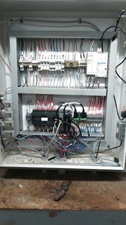 Figure 2: A new control system for the jaw crusher was built around the AutomationDirect BRX PLC, a versatile stackable micro brick platform with I/O expansion modules. Because the existing field wires were too short, a preconfigured ZIPLink cabling system was used to facilitate connections. Figure 2: A new control system for the jaw crusher was built around the AutomationDirect BRX PLC, a versatile stackable micro brick platform with I/O expansion modules. Because the existing field wires were too short, a preconfigured ZIPLink cabling system was used to facilitate connections.