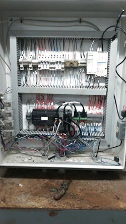 Figure 2: A new control system for the jaw crusher was built around the AutomationDirect BRX PLC, a versatile stackable micro brick platform with I/O expansion modules. Because the existing field wires were too short, a preconfigured ZIPLink cabling system was used to facilitate connections. Figure 2: A new control system for the jaw crusher was built around the AutomationDirect BRX PLC, a versatile stackable micro brick platform with I/O expansion modules. Because the existing field wires were too short, a preconfigured ZIPLink cabling system was used to facilitate connections.