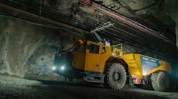 Epiroc battery-electric mine truck in underground mine