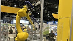 Robots of all sizes and types are making it easier to move products throughout an operation. Pictured is a Fanuc robot on display at Automate 2024. Robots of all sizes and types are making it easier to move products throughout an operation. Pictured is a Fanuc robot on display at Automate 2024.