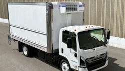 The powertrain of Isuzu's NRR EV truck features an ePTO which can communicate directly with the Thermo King e300 all-electric transport refrigeration unit to supply power as needed. The powertrain of Isuzu's NRR EV truck features an ePTO which can communicate directly with the Thermo King e300 all-electric transport refrigeration unit to supply power as needed.