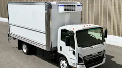 The powertrain of Isuzu's NRR EV truck features an ePTO which can communicate directly with the Thermo King e300 all-electric transport refrigeration unit to supply power as needed. The powertrain of Isuzu's NRR EV truck features an ePTO which can communicate directly with the Thermo King e300 all-electric transport refrigeration unit to supply power as needed.