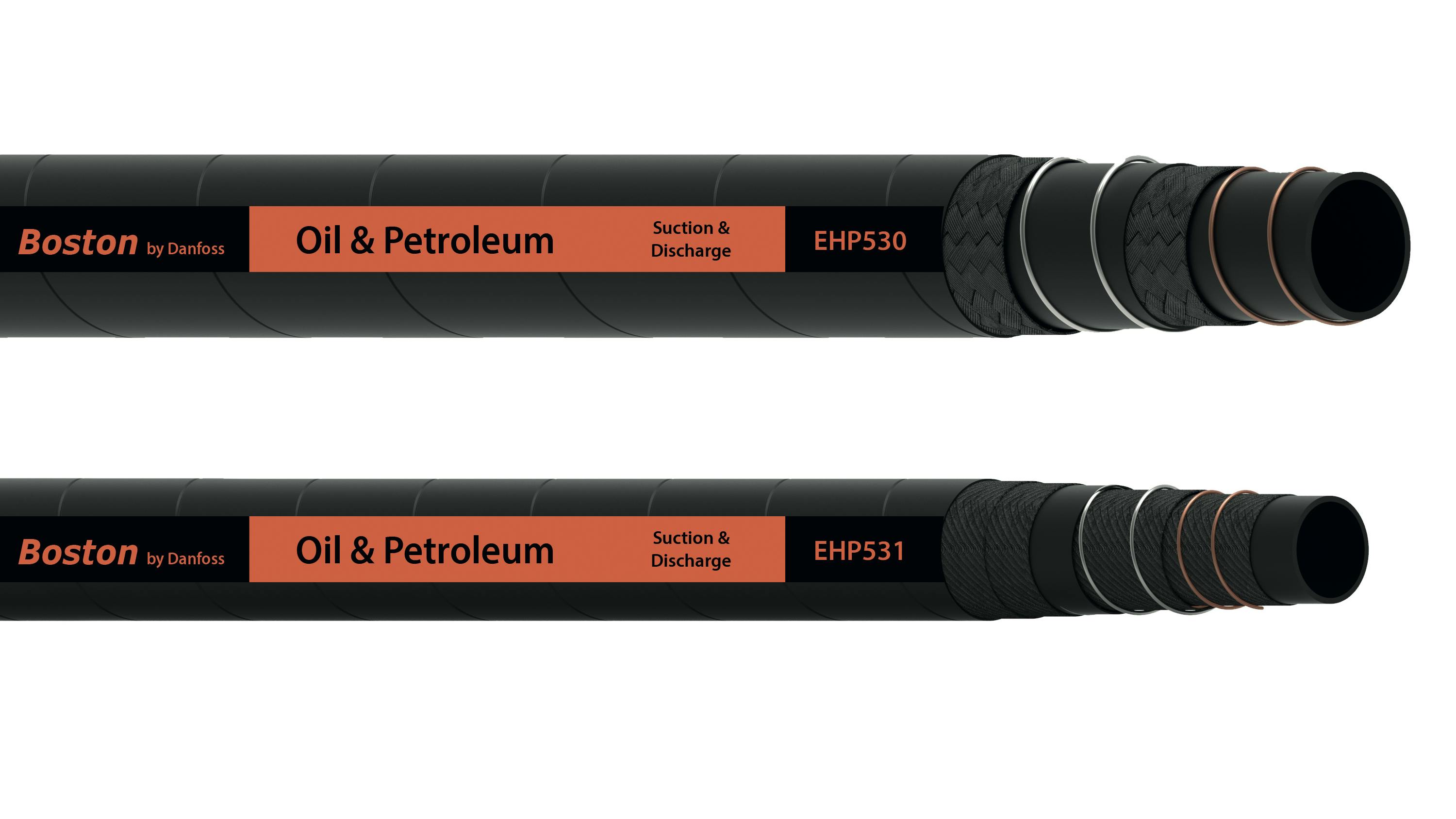 The Boston by Danfoss EHP530 and EHP531 antistatic hoses include a specialized antistatic rubber compound and high-tensile textile reinforcement to ensure safe transfer of oil and petroleum products.