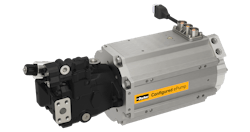 Parker Hannifin's Configured ePump technology combines hydraulic and electric motor control into an electrohydraulic pump solution which can be configured for use in hybrid and battery-electric vehicles. Parker Hannifin's Configured ePump technology combines hydraulic and electric motor control into an electrohydraulic pump solution which can be configured for use in hybrid and battery-electric vehicles.