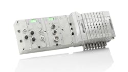 The AVENTICS valve system of the Series G3 electronic fieldbus platform from Emerson enables programmable logic controllers to turn valves on and off more efficiently and transmit I/O data from sensors, indicator lights, relays, individual valves or other I/O devices on a channel basis over various industrial networks. The AVENTICS valve system of the Series G3 electronic fieldbus platform from Emerson enables programmable logic controllers to turn valves on and off more efficiently and transmit I/O data from sensors, indicator lights, relays, individual valves or other I/O devices on a channel basis over various industrial networks.
