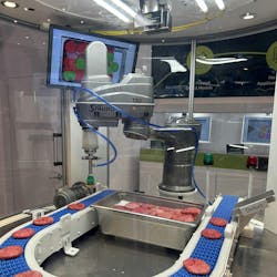 Vision systems and robots work together to pick and place foods where desired Vision systems and robots work together to pick and place foods where desired