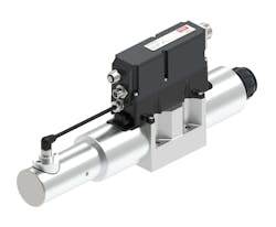 The KBFRG4-5 hydraulic valve features a round solenoid design and and external linear variable differential transformer (LVDT) for a compact, cost-effective design. The KBFRG4-5 hydraulic valve features a round solenoid design and and external linear variable differential transformer (LVDT) for a compact, cost-effective design.