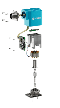 A cross-section view of the Domin hydraulic servo valve showing its various technology components A cross-section view of the Domin hydraulic servo valve showing its various technology components