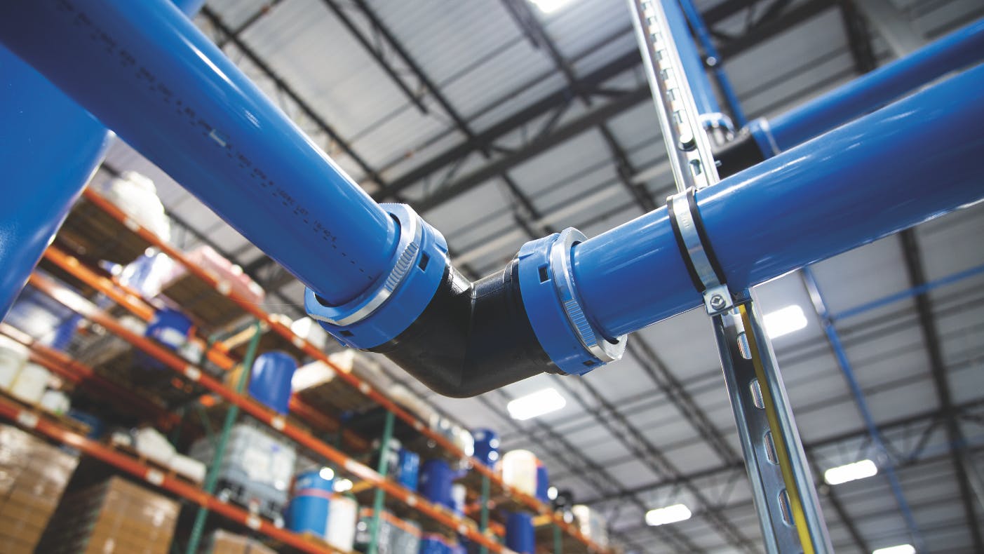 A close up view of compressed air piping in a facility
