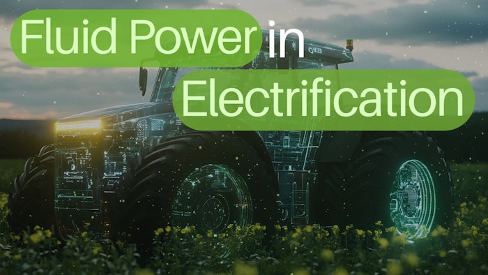 A concept image of a farm tractor in a field with glowing electrical components