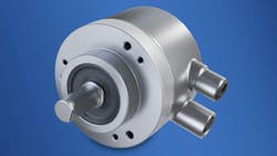 A product image of the Baumer EAM580RS magnetic encoder equipped with safety certifications A product image of the Baumer EAM580RS magnetic encoder equipped with safety certifications