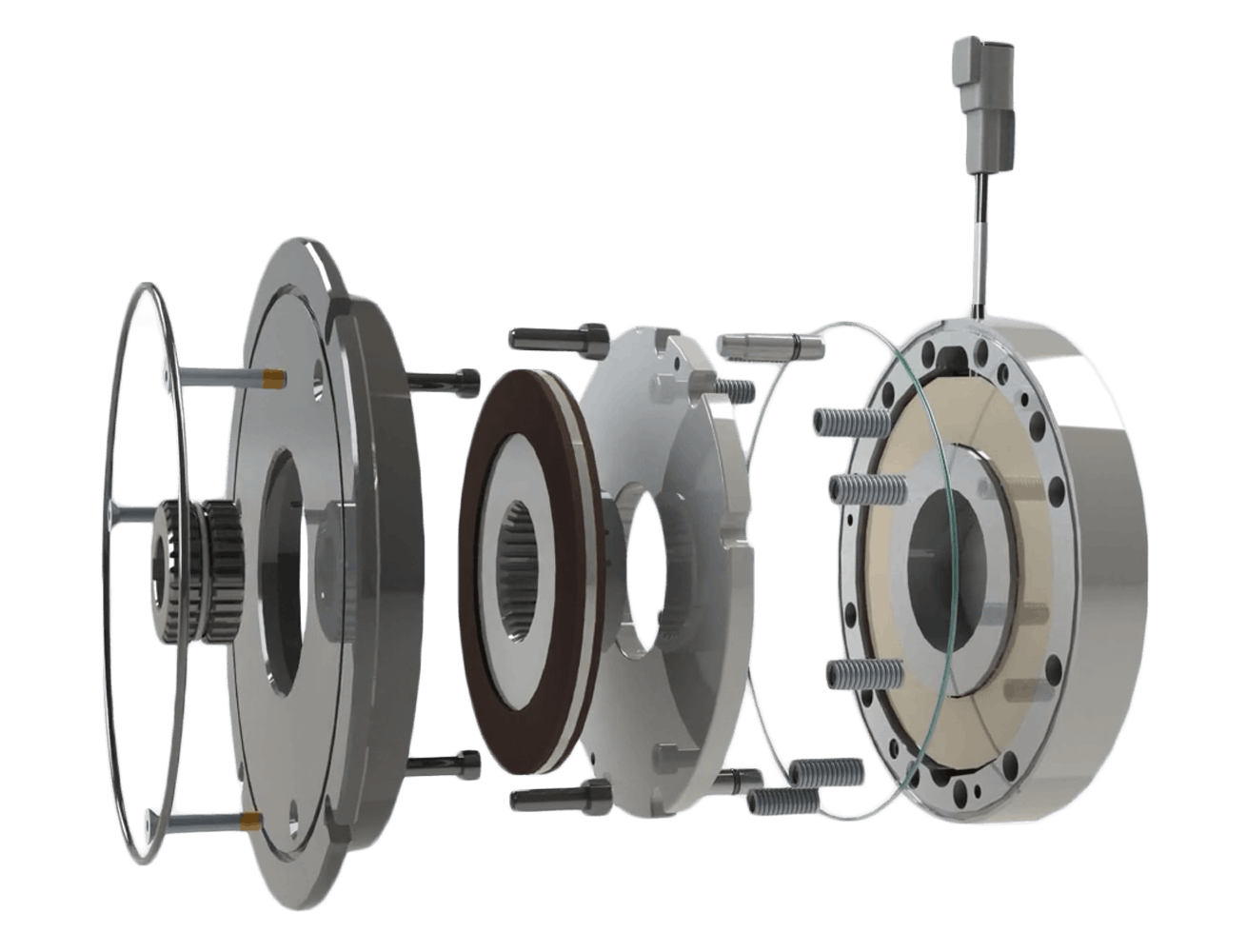 A blown out view of an electromagnetic brake