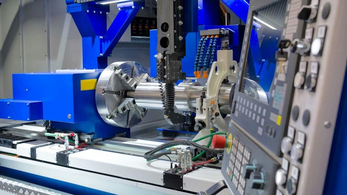 An industrial CNC, lathe milling machine