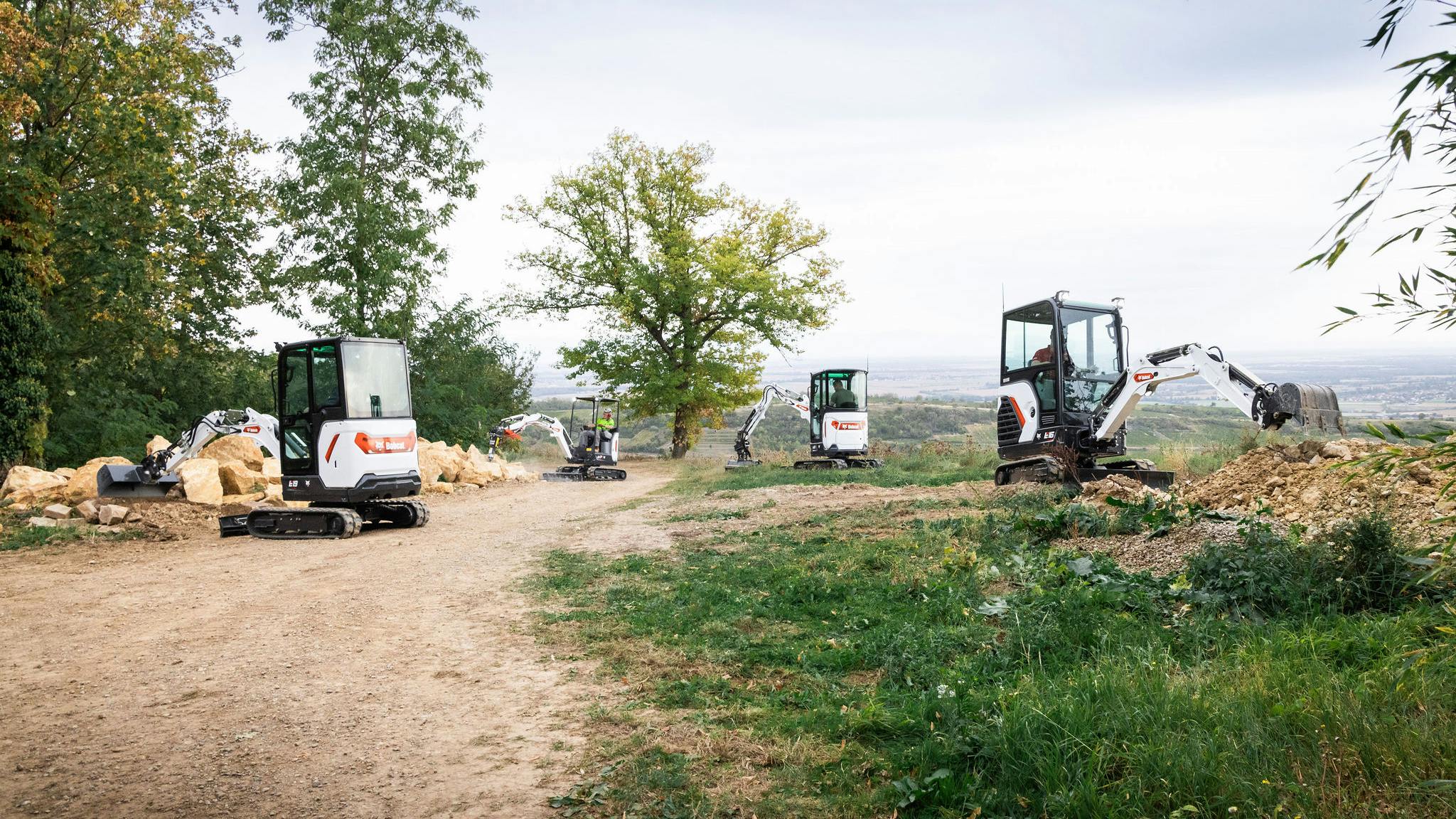 Four of Bobcat's new 1-2 tonne mini excavators on a work site