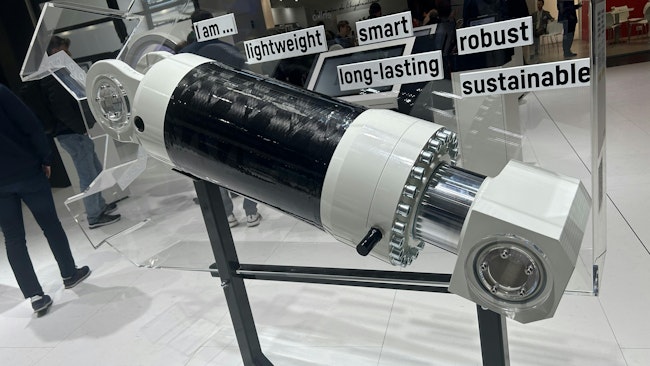 The Liebherr carbon fiber hydraulic cylinder on display at bauma 2025