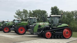 Several models of tractors from AGCO's Fendt brand lined up next to one another Several models of tractors from AGCO's Fendt brand lined up next to one another