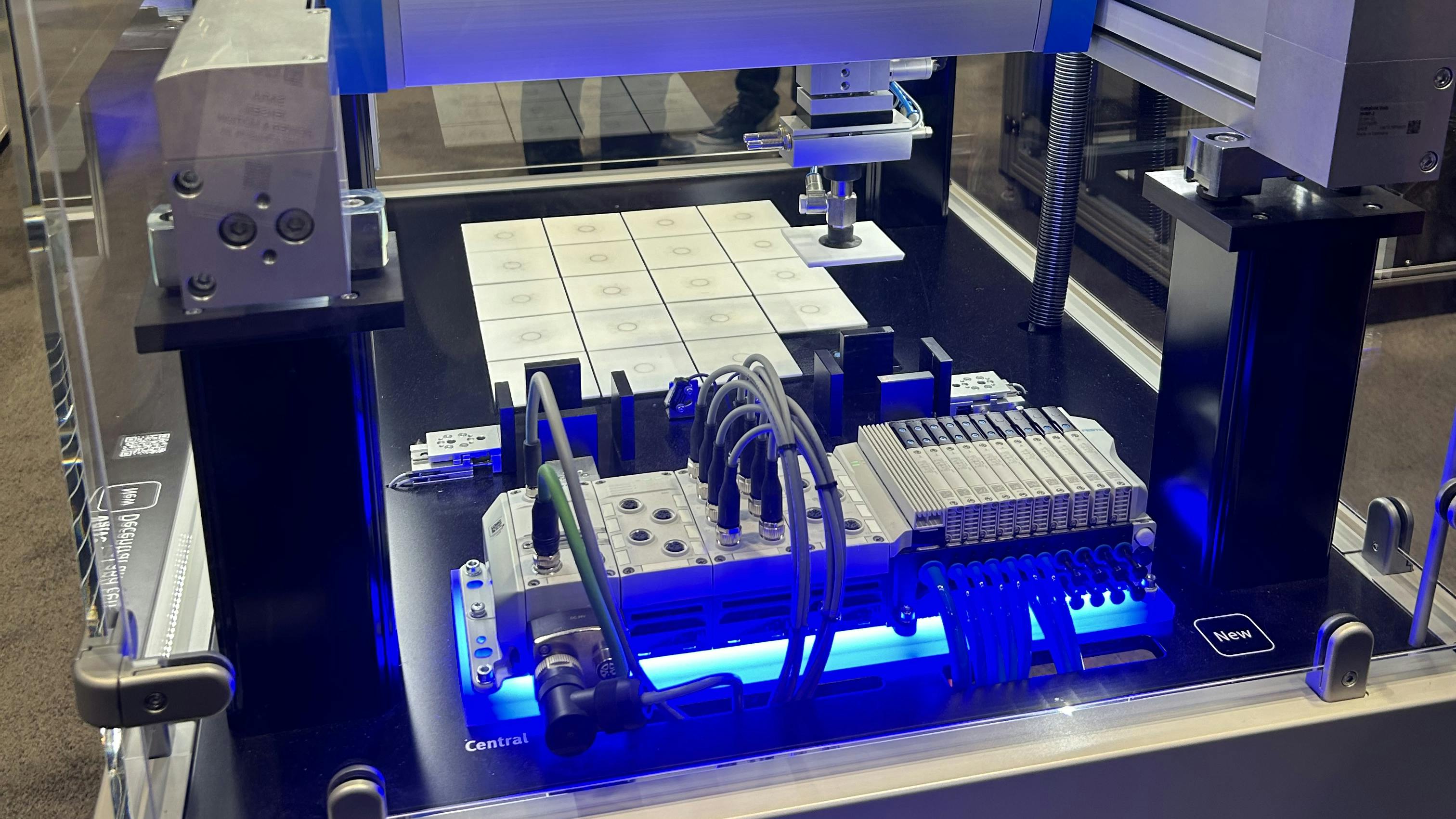 A system pairing electric and pneumatic technologies on display at a trade show